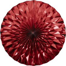 Red metallic circular paper fan with pleated rays