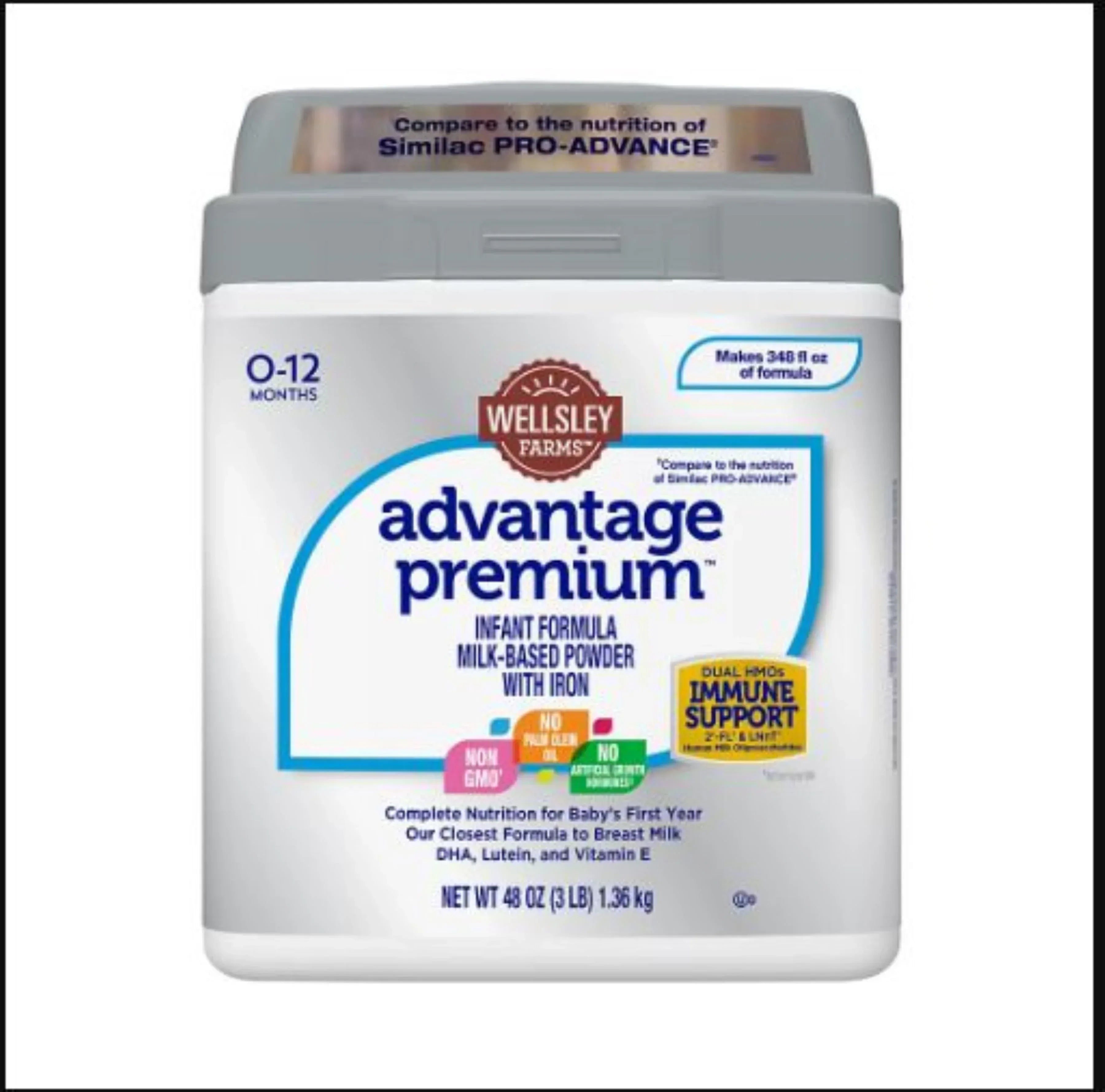 Wellsley Farms Advantage Premium Infant Formula Milk-Based Powder with Iron, 48 oz