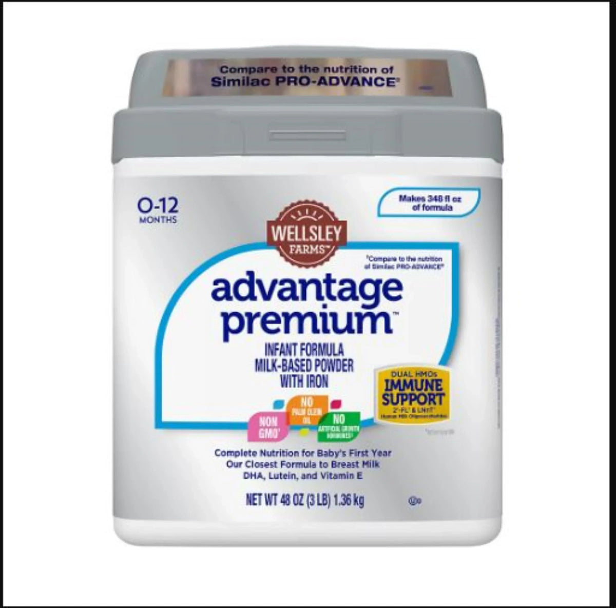 Wellsley Farms Advantage Premium Infant Formula Milk-Based Powder with Iron, 48 oz