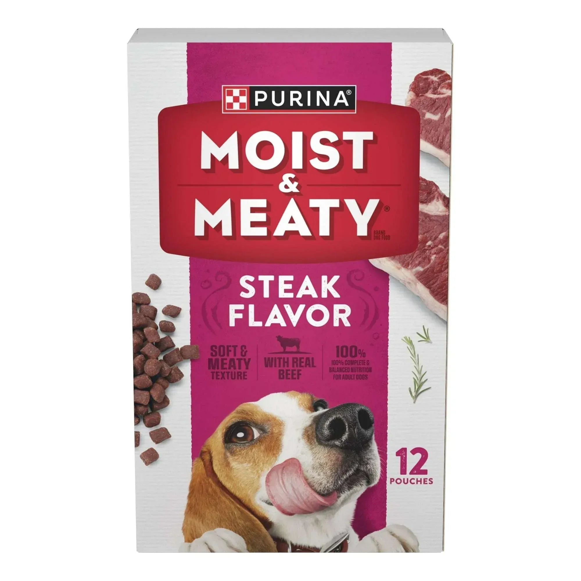 Purina Moist & Meaty Dry Dog Food, High Protein Steak Flavor with Real Beef, 6 oz Per Pouches