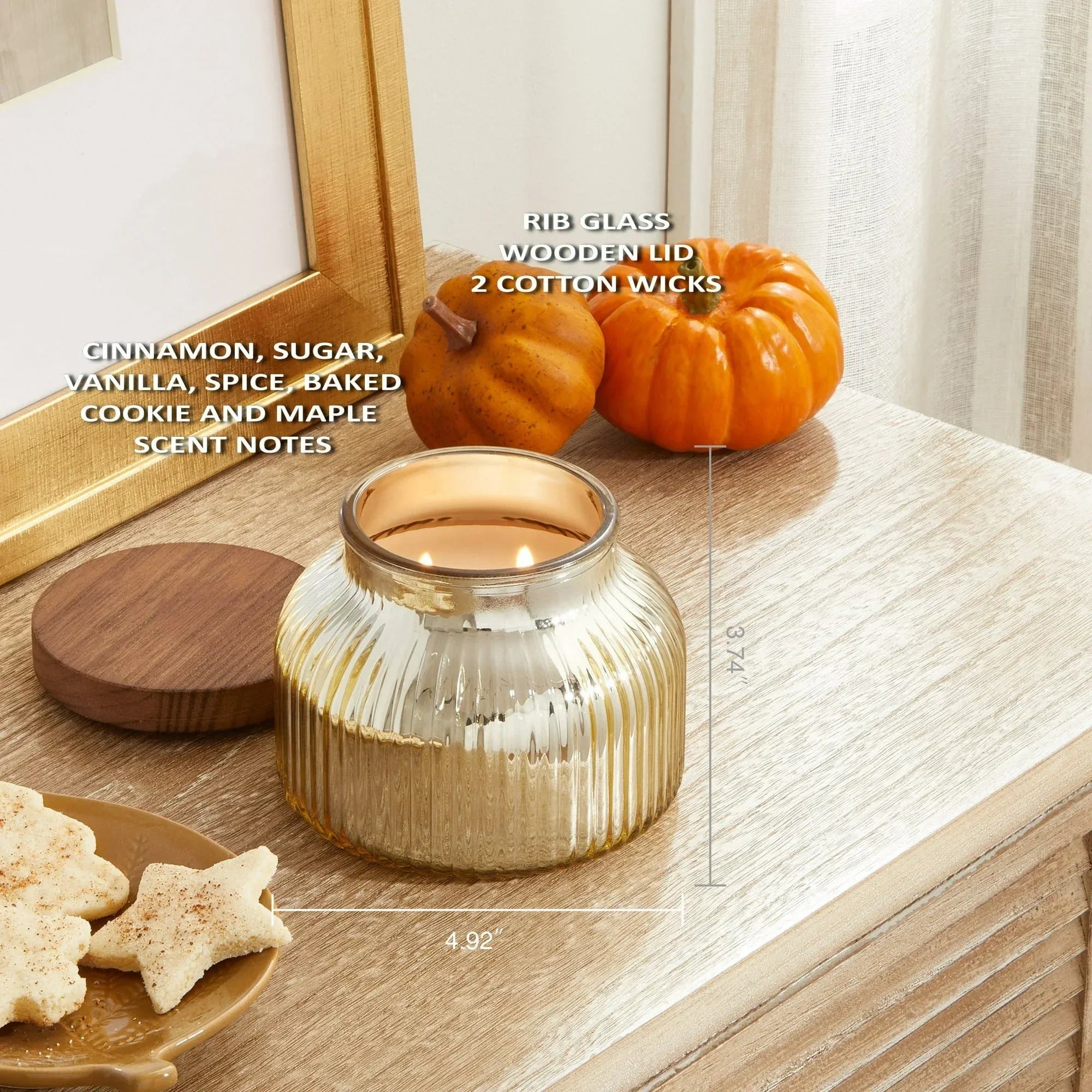 Better Homes & Gardens Scented Cotton 2-Wicks Ribbed Mecury Glass Jar Candle with Wooden Lid 18oz