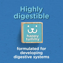 Highly digestible graphic with happy tummy icon for developing digestive systems