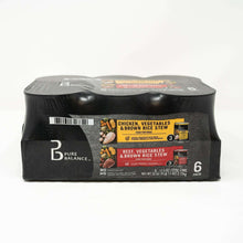 Wet dog food variety pack, 6 black cans with Chicken & brown rice label