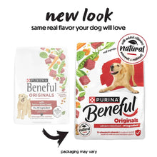 Purina Beneful Originals dry dog food bags with farm-raised beef and natural ingredients
