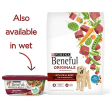 Purina Beneful Originals dry bag with real beef graphic and wet food option shown