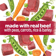 Real beef wet dog food with peas, carrots, rice and barley