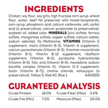 Purina Moist & Meaty dog food label panel with ingredients and guaranteed analysis
