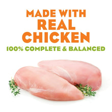 Dog food with real chicken pouch showing chicken fillet graphic