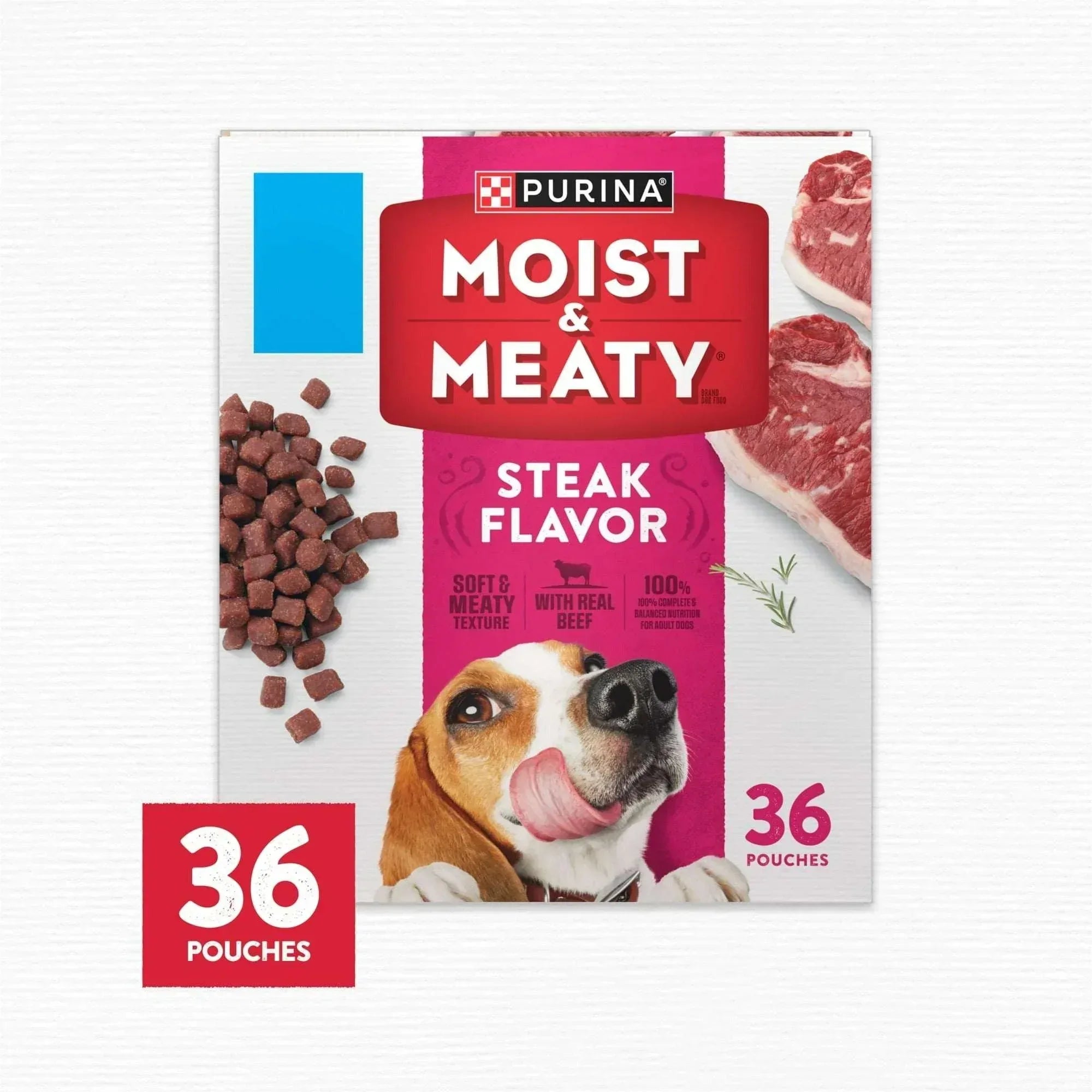 Purina Moist & Meaty Dry Dog Food, High Protein Steak Flavor with Real Beef, 6 oz Per Pouches