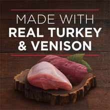 Wet dog food label showing real turkey and venison meat