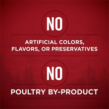 Wet dog food label stating no artificial colors or poultry by-product