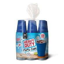 Heavy-duty blue plastic cups 18 oz, 240-count pack with tissue