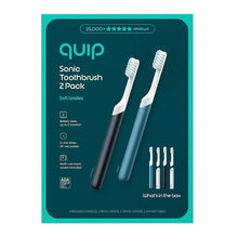 quip Sonic electric toothbrush 2-pack with soft bristles and 2 replacement head handles shown