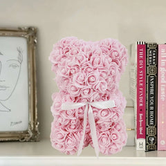 Way To Celebrate 9.25" Artificial Rose Bear Valentine's Day Gift, Light Pink Color