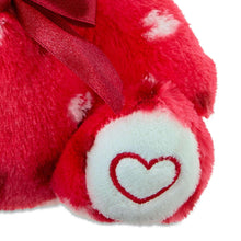 Red plush bear paw with white pad and embroidered heart outline