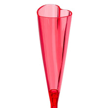 Red plastic champagne flute with heart-shaped rim and tapered stem