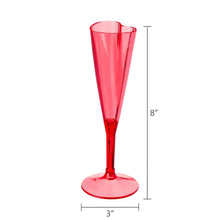 Red plastic heart champagne flute, 8 in tall with 3 in base width