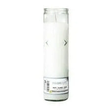 MagicLight unscented religious candle in clear glass jar with white cross design