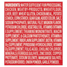 Ingredients list panel for dog food, including chicken, wheat flour, and beef