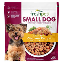 Small dog chicken recipe pet food bag with small bite kibble and dog photo