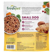 Small dog chicken recipe pet food bag, back label with nutrition and ingredients