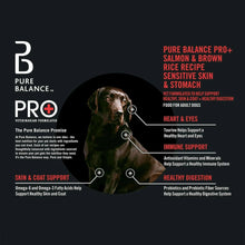 Dog food bag panel with Pure Balance PRO+ salmon & brown rice benefits