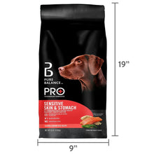 Black dog food bag, sensitive skin & stomach; size 19" tall, 9" wide