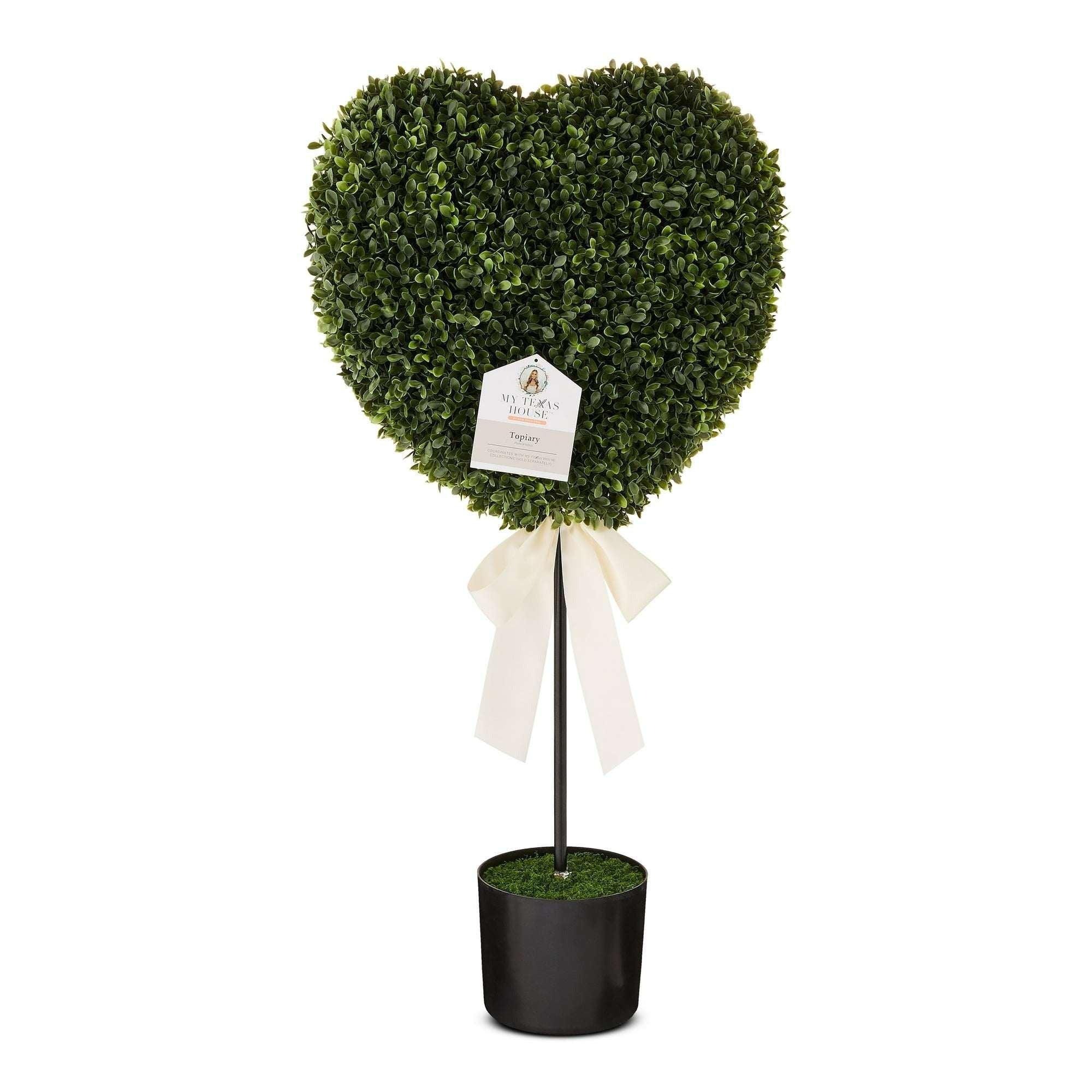 Boxwood Heart with Bow Topiary, Green and White, 32", Valentine's Day by My Texas House