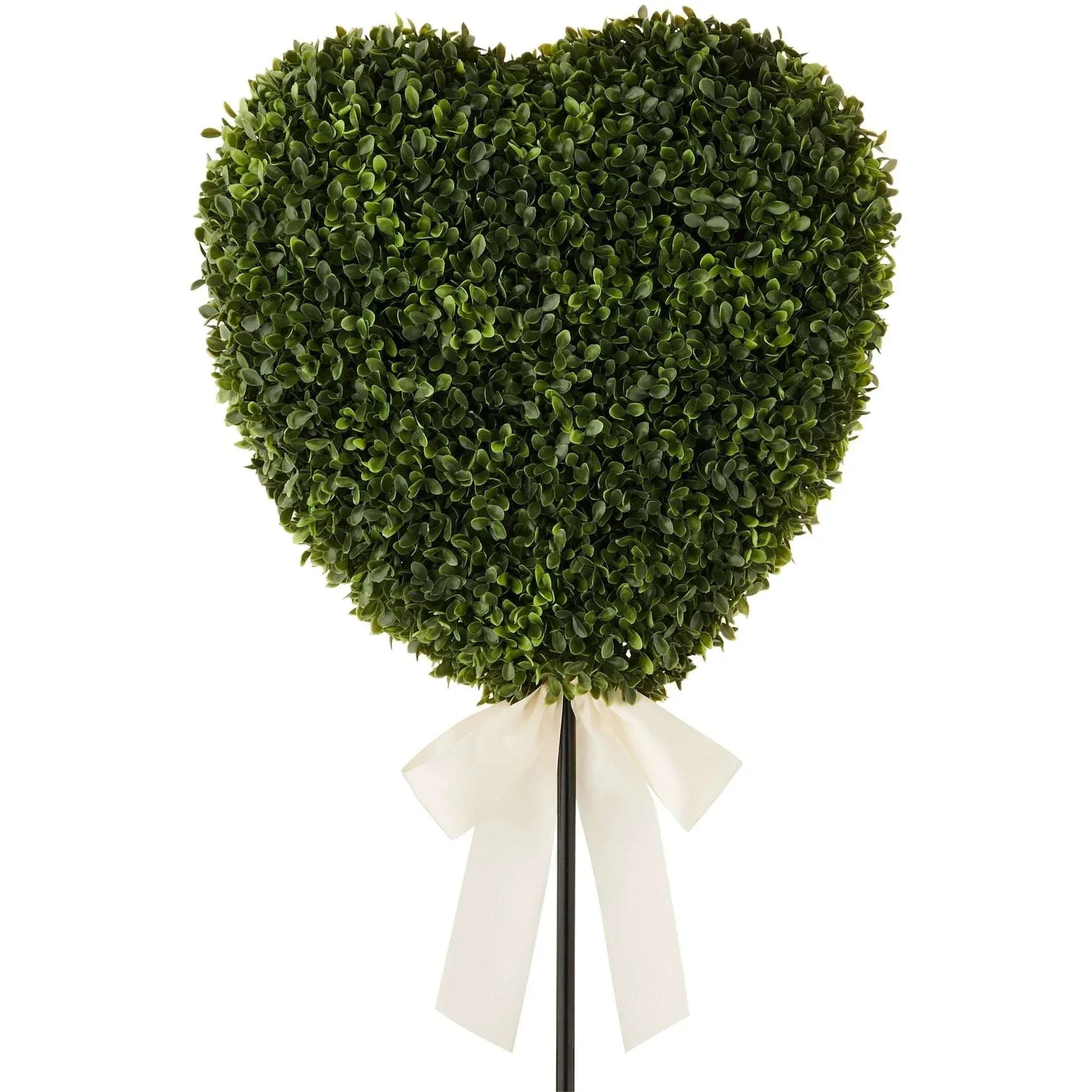 Boxwood Heart with Bow Topiary, Green and White, 32", Valentine's Day by My Texas House