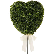 Green heart topiary with white bow ribbon in a black pot