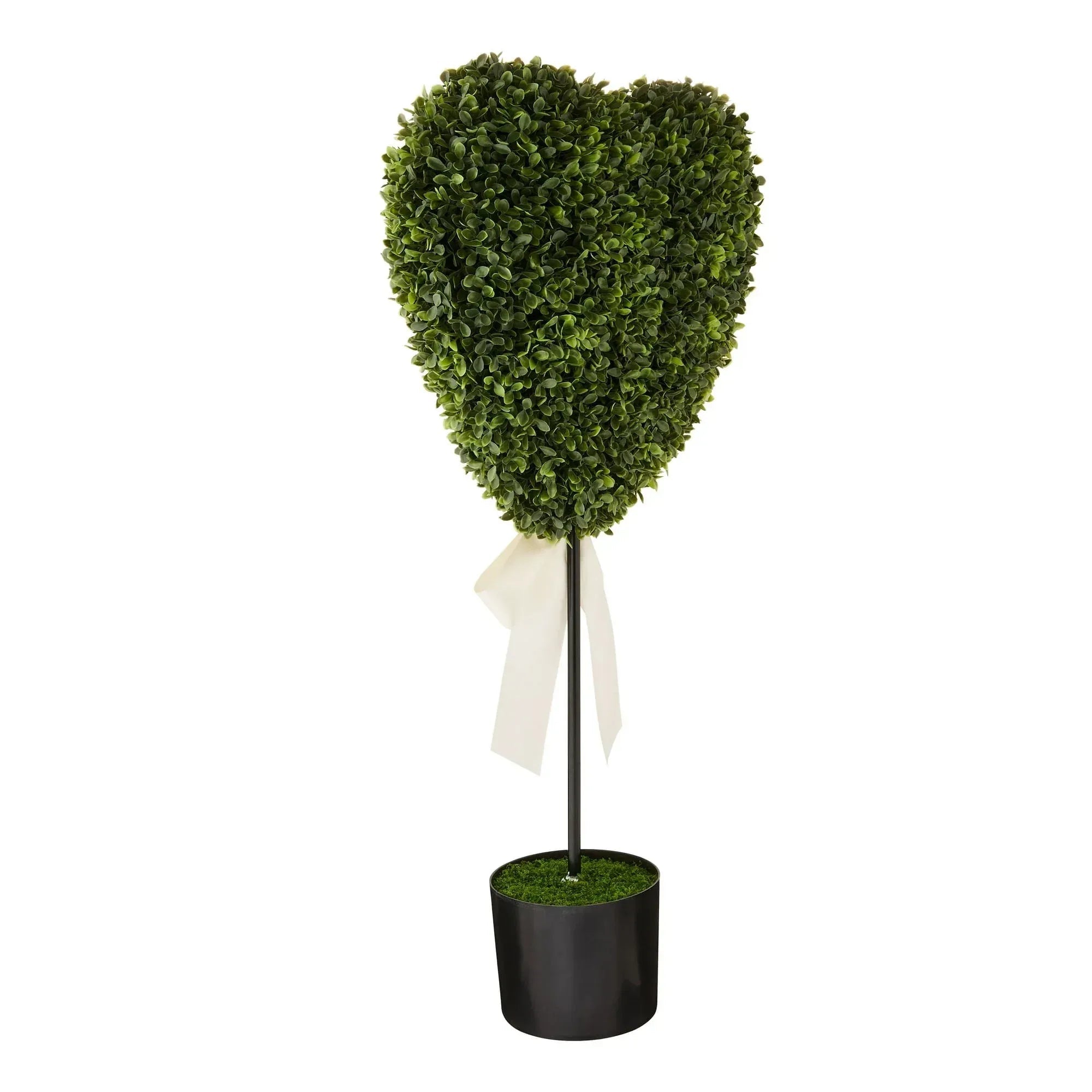 Boxwood Heart with Bow Topiary, Green and White, 32", Valentine's Day by My Texas House