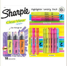 Sharpie highlighter variety pack with clear view barrels and assorted colored chisel tips