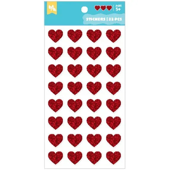 Little Yellow Bicycle® Stickers Sheet - Holographic Red Hearts (Pack of 5)