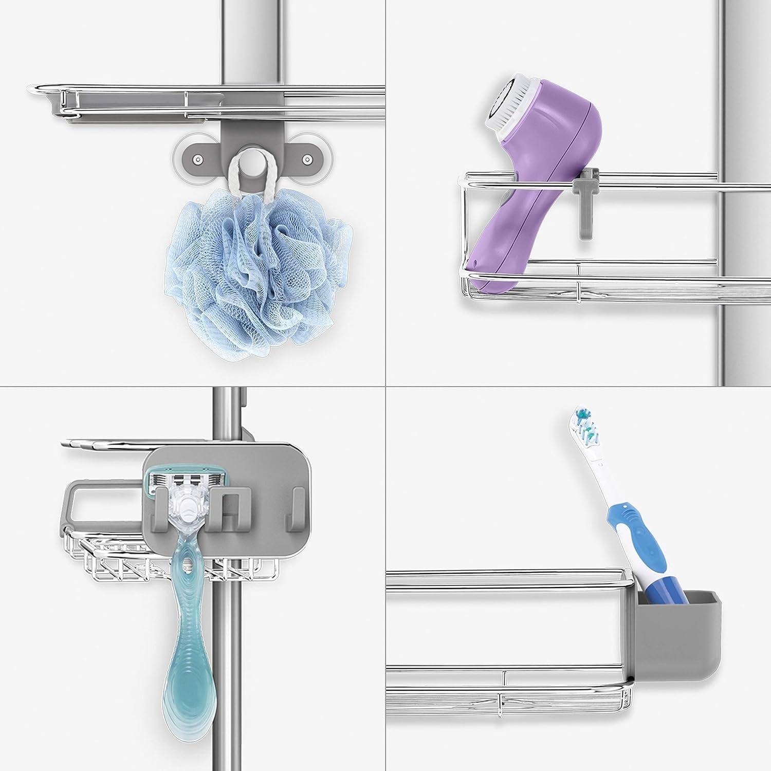 simplehuman Adjustable and Extendable Shower Caddy , Stainless Steel and Anodized Aluminum