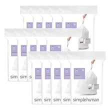 Custom fit trash liners bulk pack of white bags with purple size labels