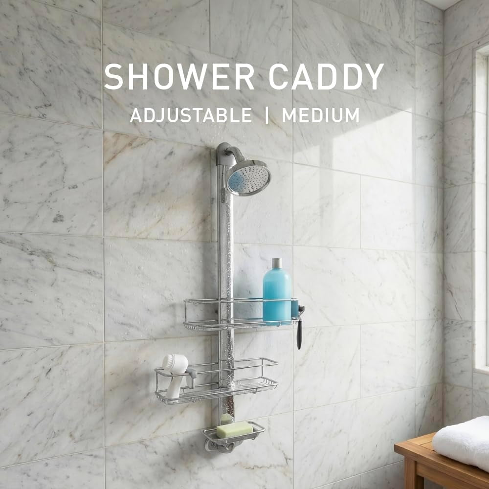 simplehuman Adjustable and Extendable Shower Caddy , Stainless Steel and Anodized Aluminum