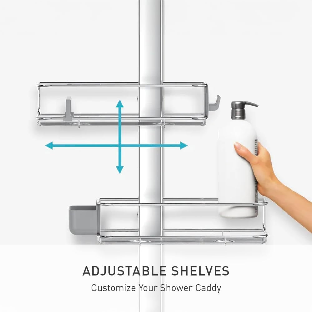 simplehuman Adjustable and Extendable Shower Caddy , Stainless Steel and Anodized Aluminum