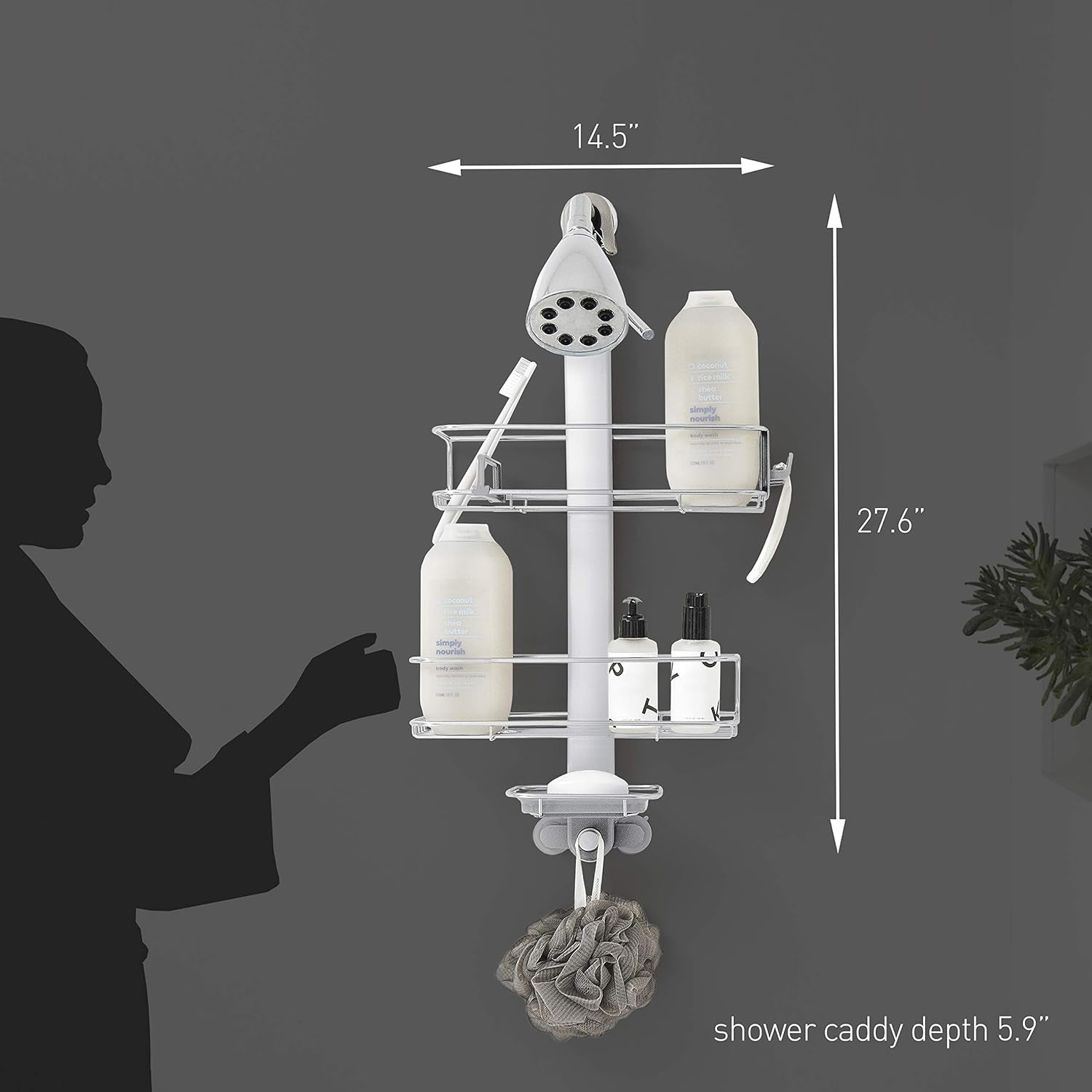 simplehuman Adjustable and Extendable Shower Caddy , Stainless Steel and Anodized Aluminum