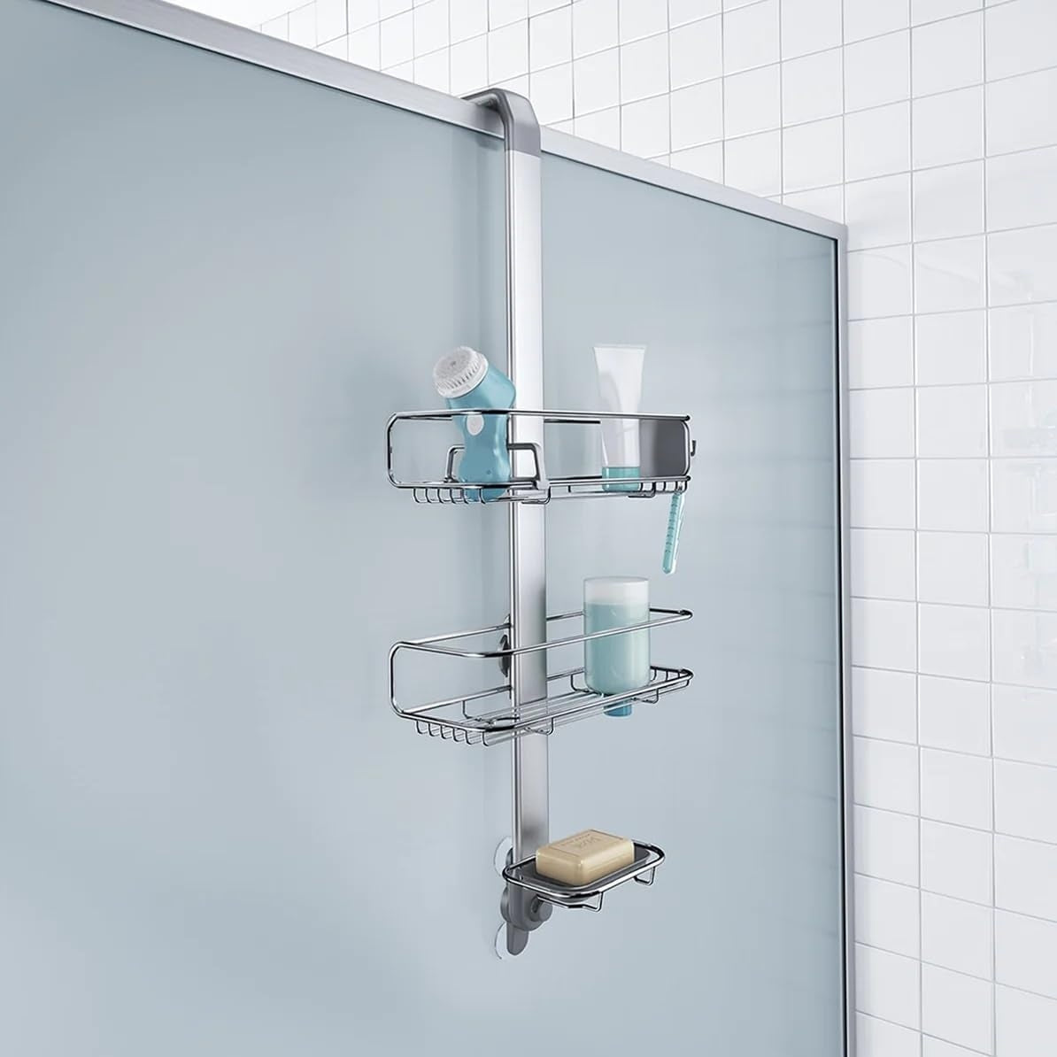 simplehuman Adjustable and Extendable Shower Caddy , Stainless Steel and Anodized Aluminum