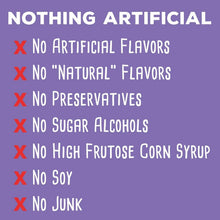 Nothing artificial promotional graphic listing no artificial flavors, preservatives, and sugars