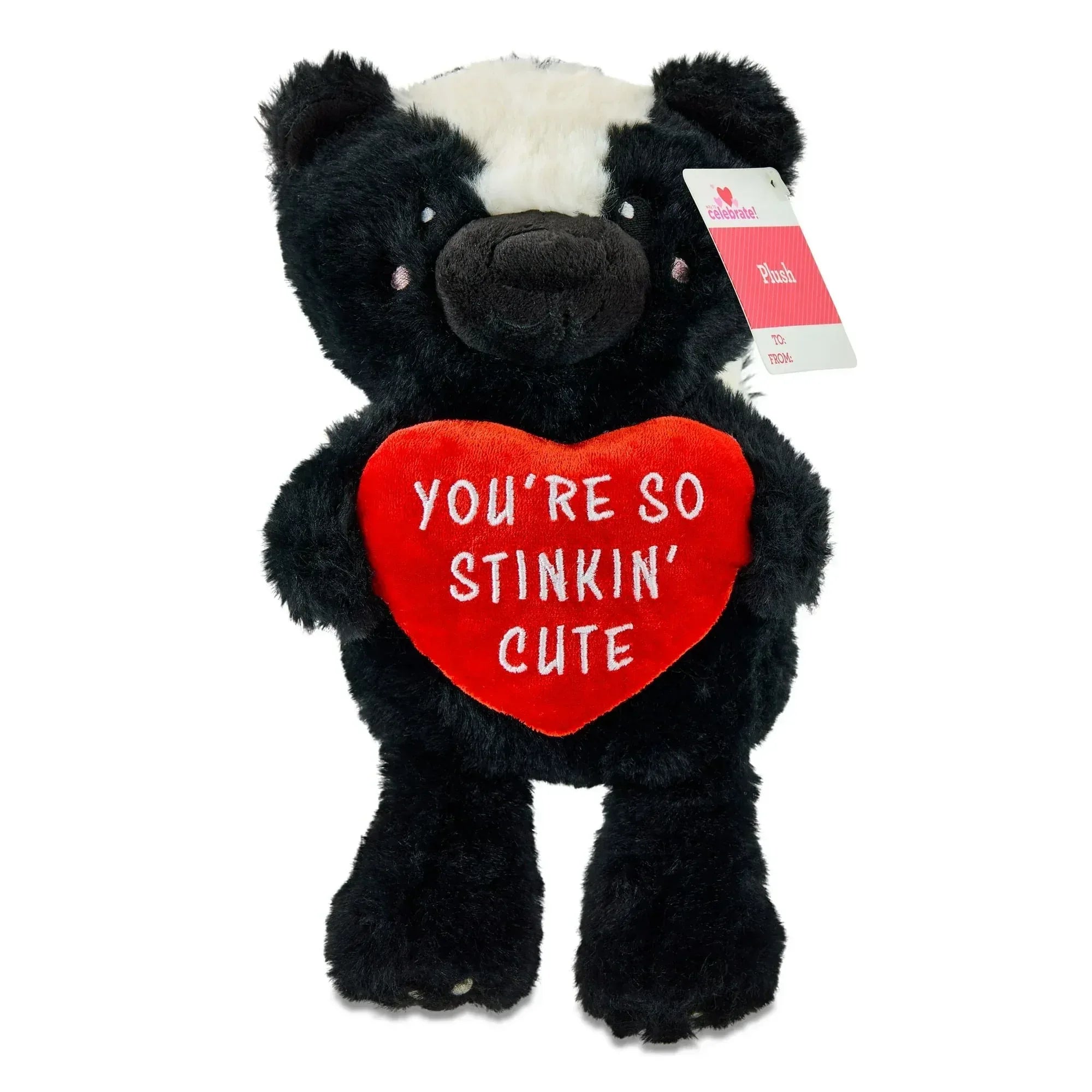 Small Skunk Plush, Black, White, and Red, 10", Valentine's Day by Way To Celebrate