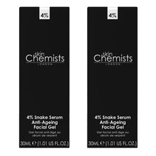 Two black boxes for 4% Snake Serum anti-aging facial gel, front branding panel