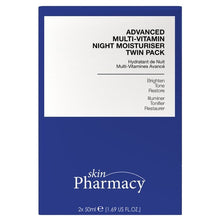 Multi-vitamin night moisturiser twin pack box, blue and white with product label
