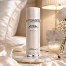 Night moisturizer bottle, white with silver sparkling band and pump top