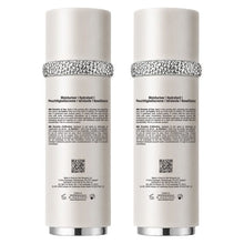 Night moisturizer bottles, white with black ingredient panel and QR code, 2-pack