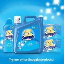 Blue liquid fabric softener multipack with three bottles and sparkle effects
