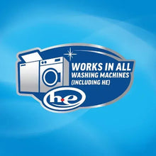 Liquid fabric softener label with washing machine icon and HE symbol