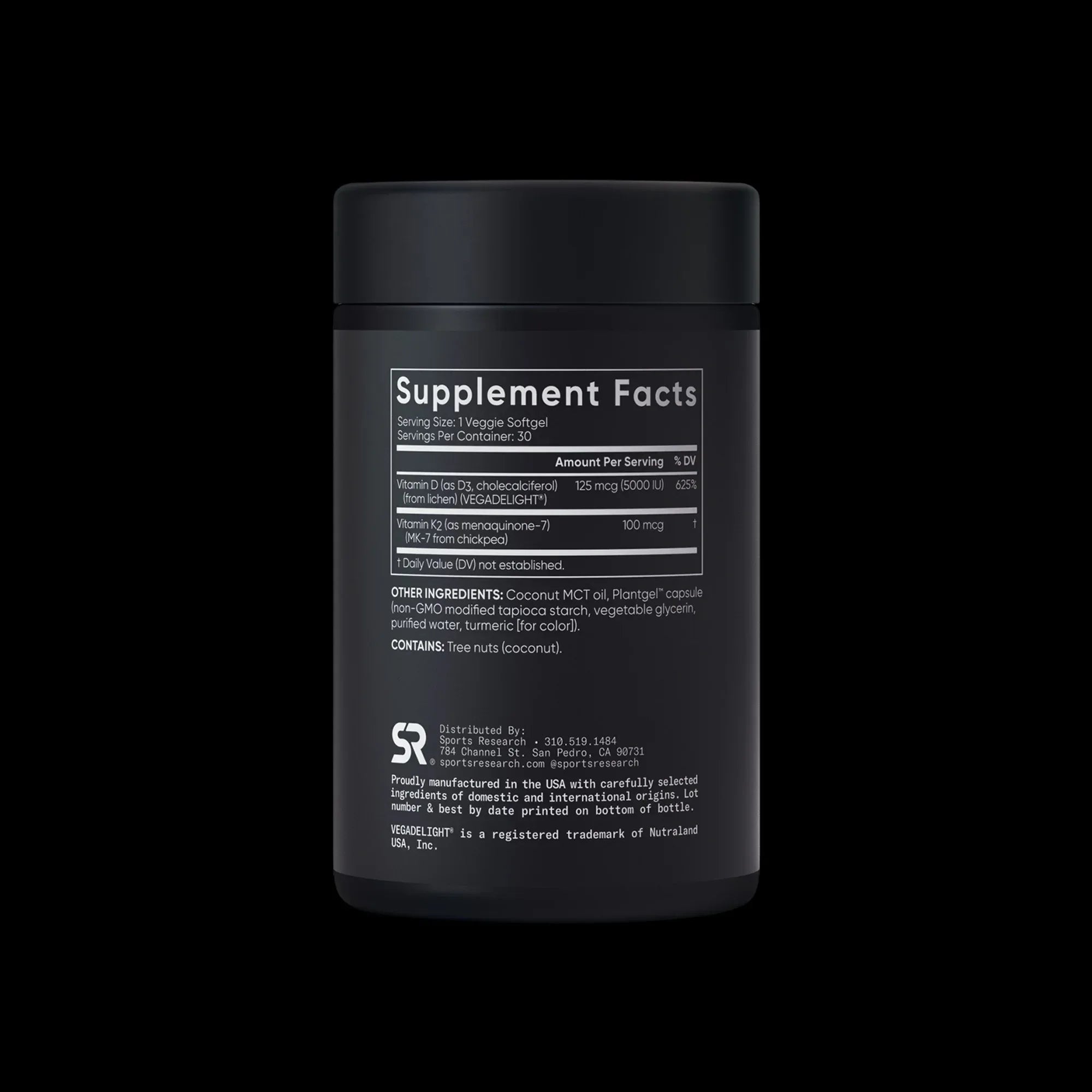 Vitamin D3 + K2, 125 MCG  (5000 IU) D3 / 100 MCG K2 / 30 Plantgel™ Capsules
