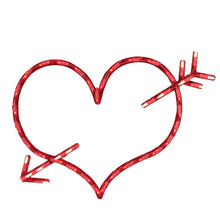 Red heart-shaped window silhouette with arrow LED lights