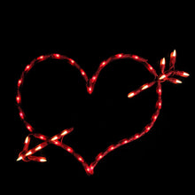 Glowing red heart-shaped arrow LED window silhouette